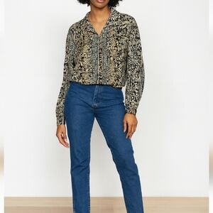 Park Avenue Vintage Black and Tan Patterned Button Front Shirt